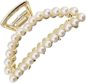 Pince à cheveux rétro sirène de 7,5 cm, style coréen, avec perles, grande pince requin pour coiffure élégante - Product Image 1