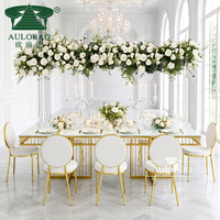 Meubles de banquet de mariage haut de gamme professionnels, base en acier inoxydable doré, plateau poli, tables longues pour événements