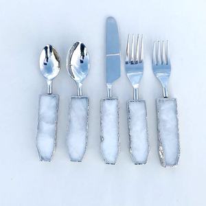 Metal Decorative Handmade <b>Tableware</b> Sets Gold Stainless Steel <b>Tableware</b> White Resin Handle Cheese Set - Product Image 2