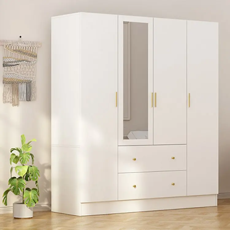 2023 chambre à coucher en bois de mélamine miroir 4 portes en bois blanc almiroah, armoire, placard pas cher, Design