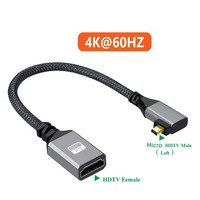 Cable de Extensión Micro HDTV 4K de 90 Grados, Conectores Chapados en Oro, Revestimiento de Nailon, Adaptador para Monitor, Cámara de Computadora y DV