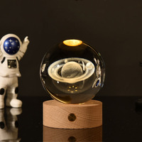 Boule de cristal 3D, cube de lune transparent, poli à la main, base d'affichage LED, artisanat K9 pour cadeau, souvenir ou décoration