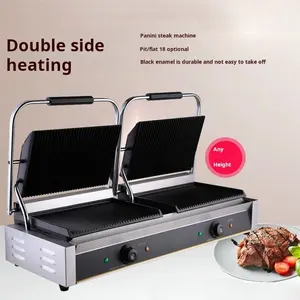 813E Electric Panini Grill Dual Plates Top Full Pit Sandwich Grill Contact Press Grab Furnace Make Bread Toaster Contact Grill
