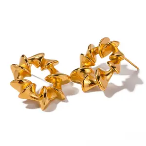 New Design INS Style 18K Gold Stainless Steel Earring Irregular Grain Round Screw Thread Earrings Women Fashion Jewelry Earrings