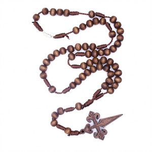 Mecrt Catholic Rosary Cross Pendant 6*7mm Brown <b>Necklace</b> Handmade Prayer Wooden Beaded Cross <b>Necklaces</b> <b>for</b> Women & <b>Men</b> Gift - Product Image 2