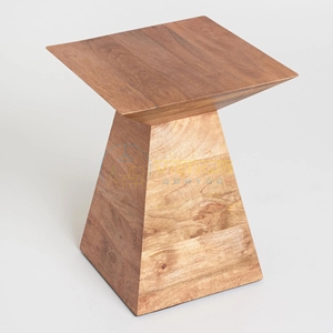 <b>Rustic</b> Sheesham Wood <b>Side</b> <b>Table</b> with Sculpted Geometric Base and Wide Top Modern Boho Accent Stand for Living Room Bedroom Decor - Product Image 2