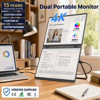 Moniteur portable 4K 15,6 pouces à double écran IPS en alliage d'aluminium, Type-C, luminosité 360 nits, haut-parleur intégré, PD45W, série professionnelle