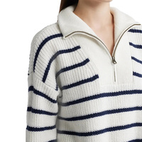 Pull tricoté rayé épais zippé pour femme, 100 % coton doux, idéal pour les tenues quotidiennes préppy, service OEM, vente en gros