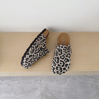Mules unisexe en cuir véritable grande taille, motif léopard, légères, toutes saisons, pour l'extérieur, douces, couleur pêche