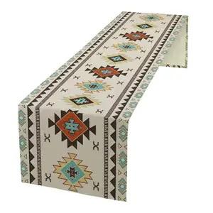Vintage Bohemian Linen Table Runner Seasonal Table Cloth for Home Hotel Indoor Outdoor Use Party Kitchen Dining Coffee Bedroom