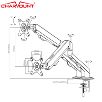 Support d'écran professionnel Charmount à rotation 360 degrés, bras double pour moniteur, réglable en hauteur avec ressort à gaz