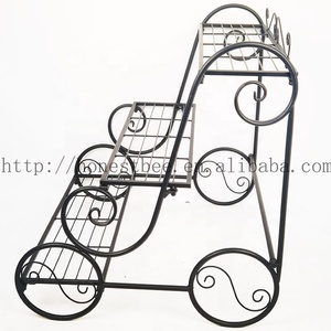 Étagère de rangement pour Pot de fleurs, 3 niveaux, support organiseur noir en métal robuste pour plantes à usage intérieur et extérieur avec roues décoratives - Product Image 5