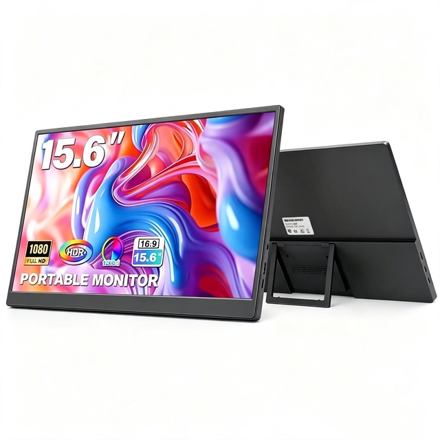 15.6" 1080P Portable Monitor for Laptop Built-in 90° Adjustable Stand USB C HD Ultra-Slim for MacBook Phone PS Xbox Switch