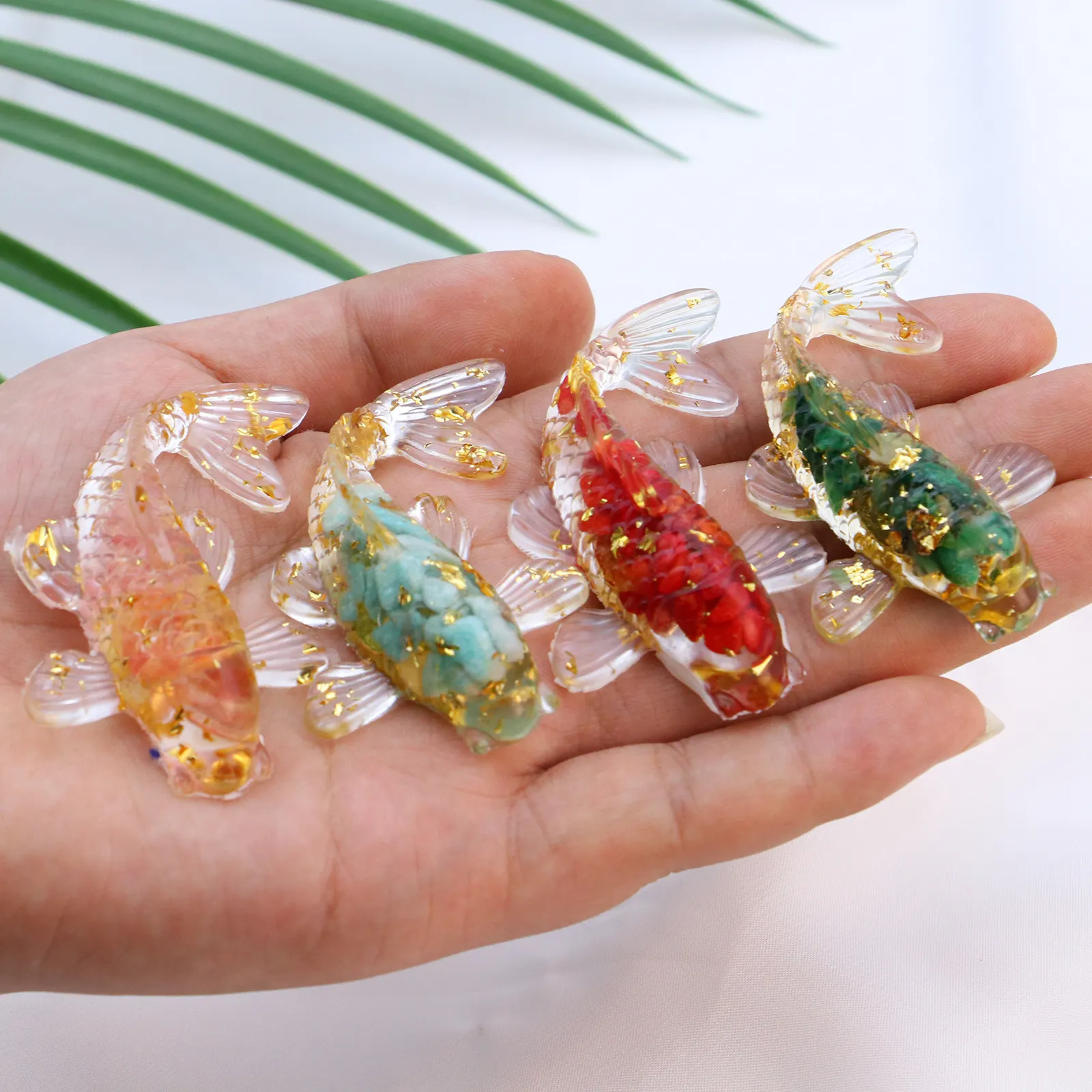 Real Healing Crystal Chips Fish Figurine Colorful Chips inside for decoration or wholesale