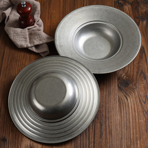 Vintage Italian Pasta Plate Deep Dish Round Stainless Steel Western Tableware For Party And Everyday Use - Product Image 3
