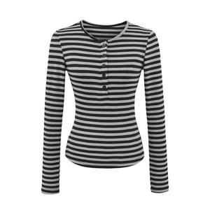 เสื้อผู้หญิงสไตล์อเมริกันย้อนยุค ลายบล็อกสี แขนยาว คอเฮนรี่ ทรงเข้ารูป ผ้าผสมโพลีเอสเตอร์/คอตตอน  ฤดูใบไม้ร่วง 2025 ดีไซน์หรูหรา - Product Image 6