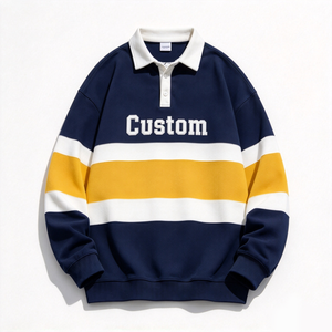 Maillot de rugby personnalisé surdimensionné pour homme, style streetwear, 100% coton épais 460g, manches longues, col rond, OEM ODM, faible MOQ - Product Image 1