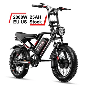 EU 미국 창고 하이 퀄리티 새로운 디자인 빈티지 카본 오프로드 강력한 듀얼 모터 전기 자전거 뚱뚱한 타이어 자전거