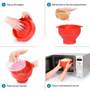 Cuenco de silicona para microondas para palomitas de maíz, paquete de 2, cuenco plegable de silicona para hacer Popper con mango con tapa, cuenco para palomitas - Product Image 6