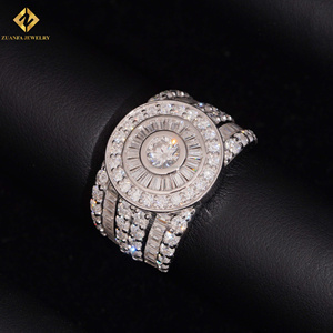 New Design Wedding Fashion GRA S925 Round Shape Moissanite Rhodium Plated Pave Setting Luxury Hip Hop Jewelry <b>Man</b> Band <b>Ring</b> - Product Image 2