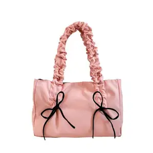 Mode coréenne 2024 vente en gros concepteur grande capacité nœud sac à bandoulière douce fille personnalisé plissé sous les bras sac à main