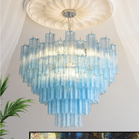 Lámpara de Techo Moderna de Cristal de Murano, Lámpara Colgante de Lujo para Vestíbulo de Estilo Americano, Lámpara Decorativa para Vestíbulo, Lámpara de Araña Grande y Larga para Escalera