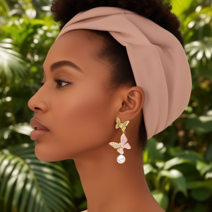 Boucles d'oreilles pendantes papillon plaqué or avec perles, bijoux élégants pour femme en acier inoxydable 316L - Product Image 3