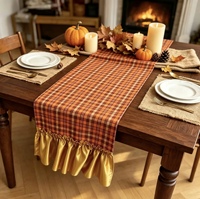Nappe longue orange à bords festonnés en polyester marron à carreaux imprimés pour la décoration de table d'automne, idéale pour la maison, la cuisine, les fêtes et les festivals