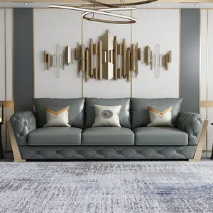 Золотой Роскошный металлический каркас, кожаная мебель для гостиной, диваны, диван, современный комплект, американский зеленый синий диван
