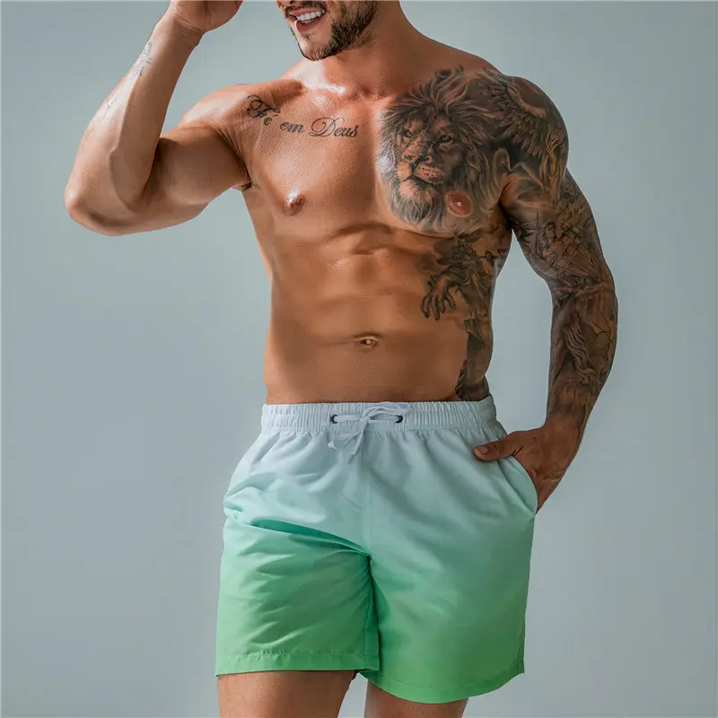 Men's Five-Point Pants Gradient Printed Sports Shorts Plus Large Size Underpants Waterproof Beach Pants Surf Shorts