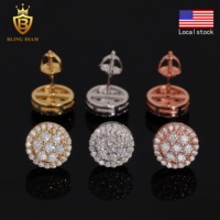 Stock local US Entrepôt Vente en Gros Bijoux Argent 925 Plaqué Or Gra Moissanite Diamant Boucles D'oreilles Cluster pour Hommes Femmes