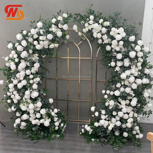 SMOOTH Moon Shape White Rose With Greenery Silk Flower Horn Arch for Wedding - Product Image 1