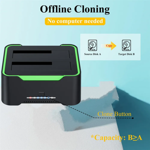 2.5/ 3.5inch <span class=keywords><strong>HDD</strong></span> SSD mở rộng <span class=keywords><strong>Dock</strong></span> ngoại tuyến Clone Docking <span class=keywords><strong>Station</strong></span> USB3.0 để SATA 2 BAY kép RGB hiệu ứng đèn cứng cơ sở - Product Image 2