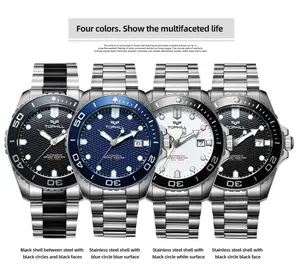 นาฬิกาดำน้ำสำหรับผู้ชายแบบกลไกอัตโนมัติกันน้ำสแตนเลสเรืองแสงกันน้ำแบรนด์ออกแบบโลโก้ได้ตามต้องการ