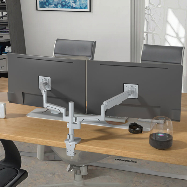 H11G VESA 75*75mm Gray Vertical 17-36 Inches Dual Screen Adjustable Floating Mount Monitor Desk Arm Bracket Support