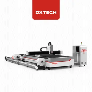 Mesin pemotong Laser serat otomatis Cnc, mesin pemotong Laser lembaran & tabung logam pelat Laser dan pemotong pipa