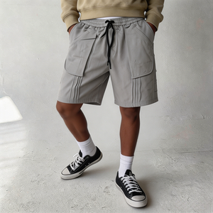 Shorts respirants pour hommes avec logo personnalisé, taille à cordon de serrage et logo brodé, style décontracté, couleur unie, tissu tricoté - Product Image 5