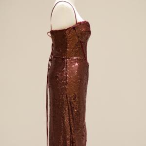 Robe de soirée élégante en dentelle de sirène bordeaux brodée avec un imprimé floral scintillant, <span class=keywords><strong>dos</strong></span> <span class=keywords><strong>nu</strong></span>, laçage classique, design basque - Product Image 5
