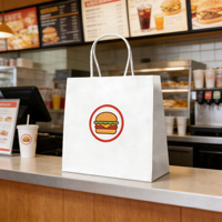 Sacs à emporter écologiques et durables en papier kraft pour restaurants, avec poignées torsadées, impression offset et flexo, style luxueux