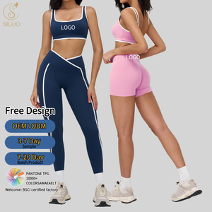 Nuovo Set Yoga Elasticizzato da Donna: Leggings Traspiranti Modellanti, Reggiseno Sportivo Color Block e Pantaloncini da Palestra - Ropa Deportiva Mujer - Product Image 1