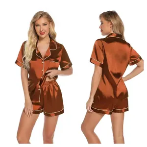 Conjunto de Pijama de Satén de 2 Piezas de Manga Corta para Mujer, de Alta Calidad y Gran Venta, Nuevo - Product Image 1