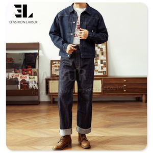LARSURカスタムデニム工場重生セルベッジデニムジャケットバックル付き11-15 oz和風レッドセルベッジジーンズジャケット男性 - Product Image 6