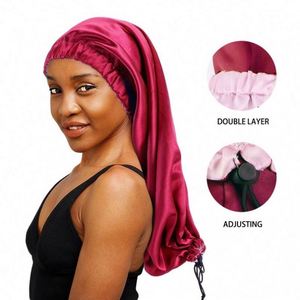 Bonnet en satin double couche ajustable personnalisé avec logo pour femmes aux cheveux longs, tresses et dreadlocks, idéal pour toutes les saisons - Vente en gros - Product Image 4