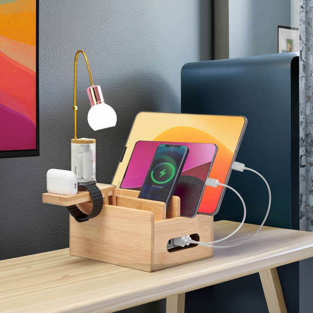 Bamboo Wood Charging Cell Phone Holder Stand Bamboo Wood Phone Charging Station