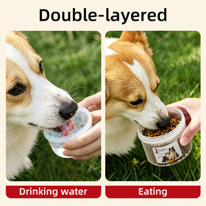 Bol de voyage multifonctionnel pour animaux de compagnie avec logo/couleur personnalisés, double compartiment pour l'eau et la nourriture, pour chiot et chaton - Product Image 6