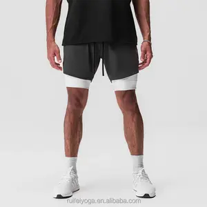Custom Gym Shorts Dry Fit Laufen Sport Fitness Mesh Wasserdichtes Nylon 2 In 1 Kompression Männer Athletic Shorts 7 Zoll Schrittlänge Weiß
