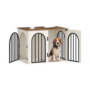 Hzuaneri 31.5 pollici moderno legno di betulla eco-friendly gabbia per cani mobili per piccoli/medi cani soggiorno casa Pet bianco marrone - Product Image 1