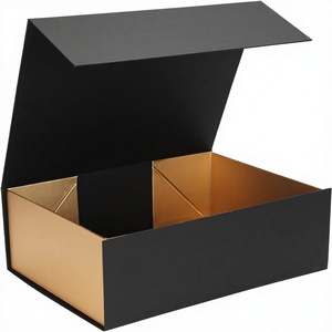 Cardboard Rectangular Gift Box Magnetic Closure Lid Black-Gold for Wedding <strong>Groomsmen</strong> Bridesmaid <strong>Proposal</strong> - Product Image 1