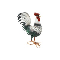 Décoration de jardin vintage style ferme européenne : Aiguille à vent et coq en fonte rouge et blanc, dissuasif pour les oiseaux