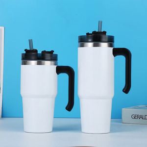 Gobelet de voyage isotherme en acier inoxydable avec poignée, couvercle et paille, base antidérapante, pour boissons chaudes et froides, 20oz 30oz - Product Image 6